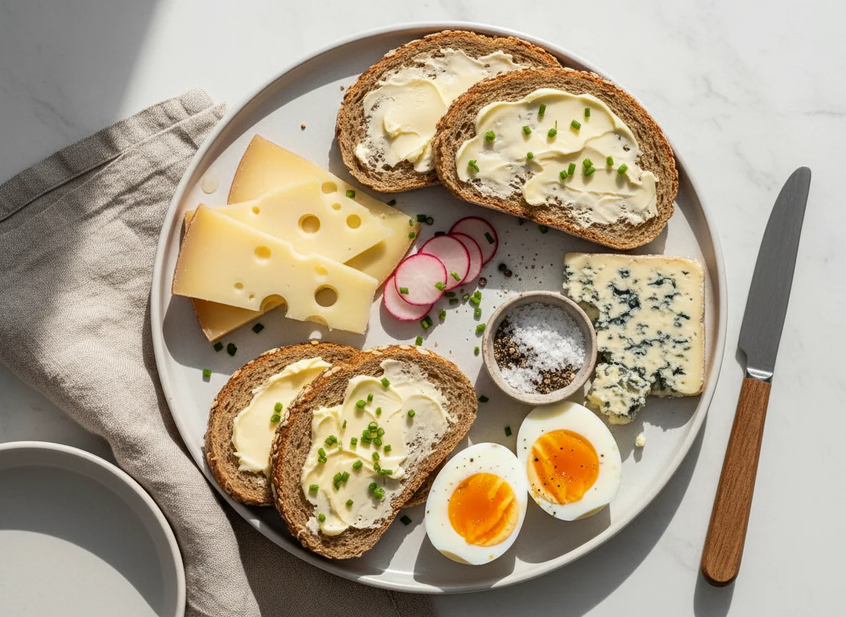 Brotzeit mit Käse und Ei photo