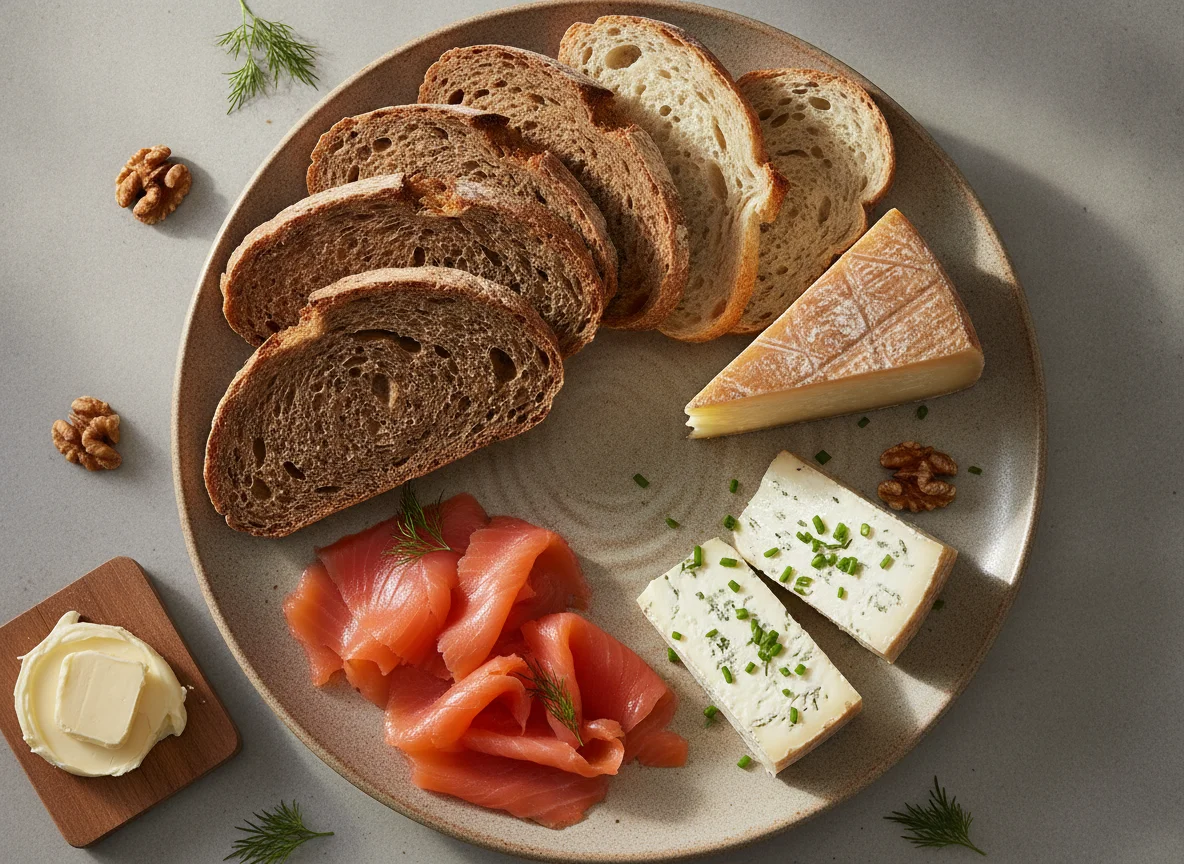 Brotzeit mit Käse und Lachs photo
