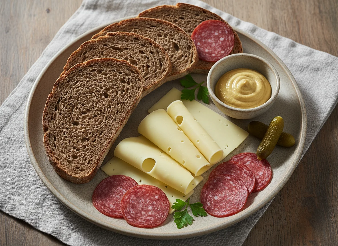 Brotzeit mit Käse und Salami photo