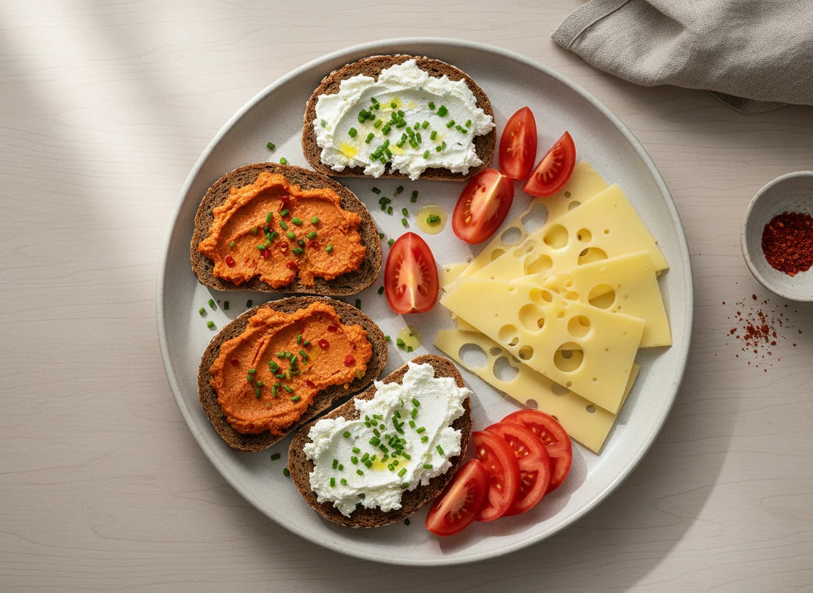 Brotzeit mit Käse und Tomaten photo