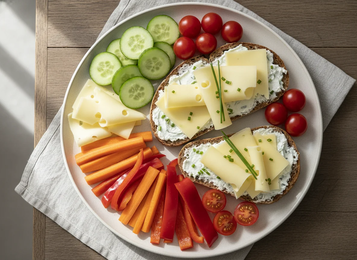 Brotzeit mit Käsebrot und Gemüse photo