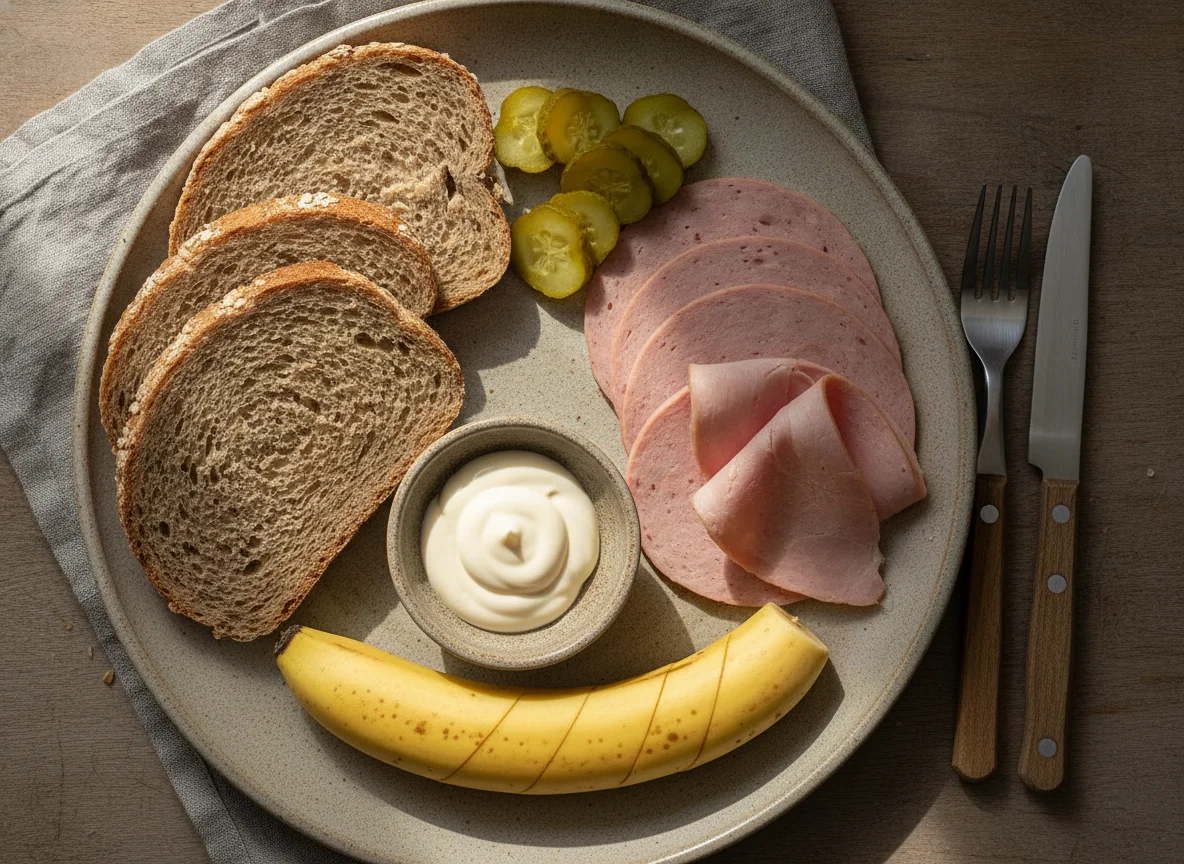 Brotzeit mit Wurst und Banane photo