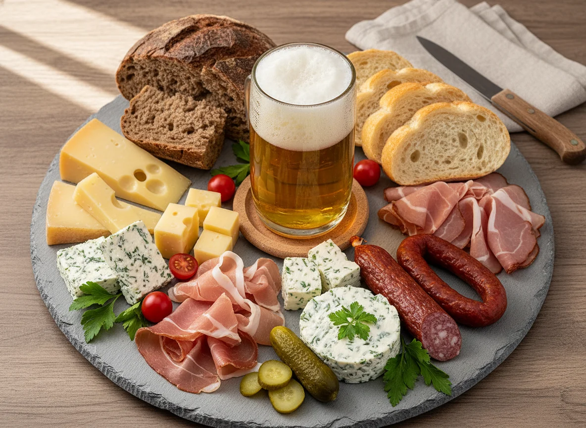 Brotzeitplatte mit Bier photo