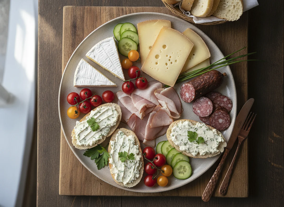 Brotzeitplatte mit Käse und Wurst photo
