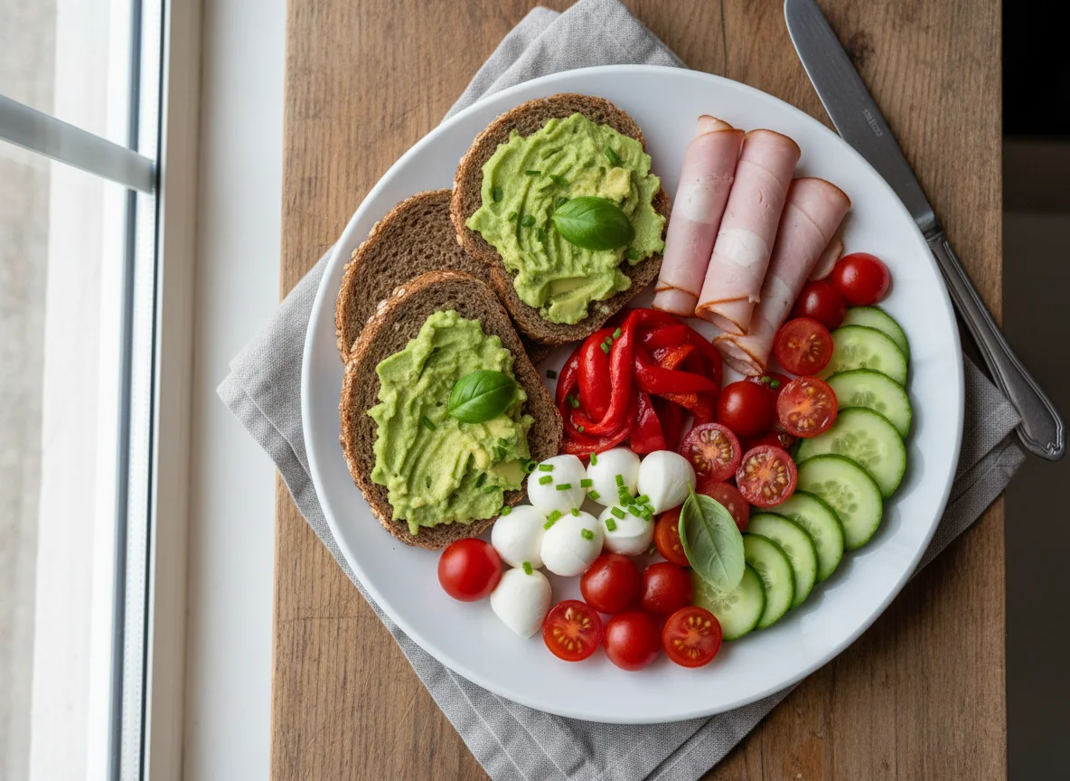 Brotzeitplatte mit Schinken und Gemüse photo
