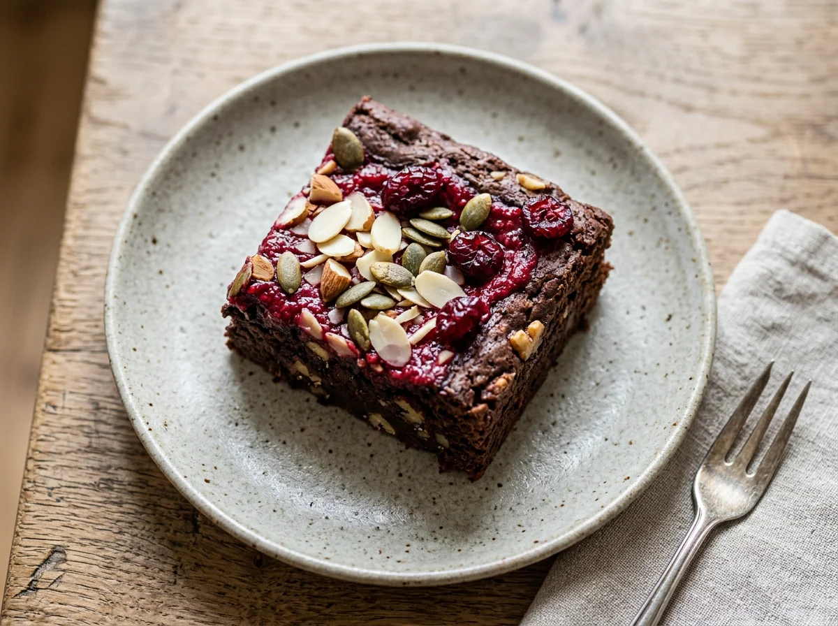 Brownie mit Nüssen und Beeren photo