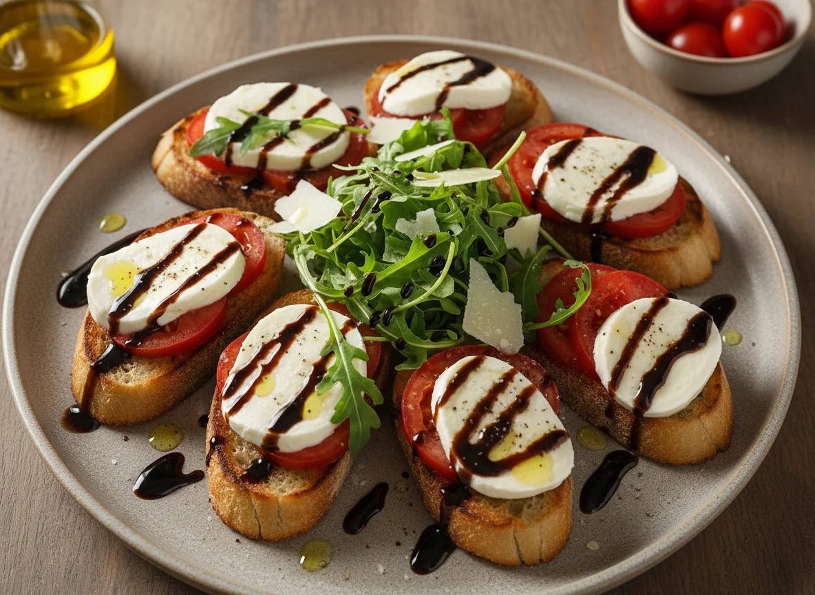 Bruschetta Caprese mit Rucola und Balsamico photo