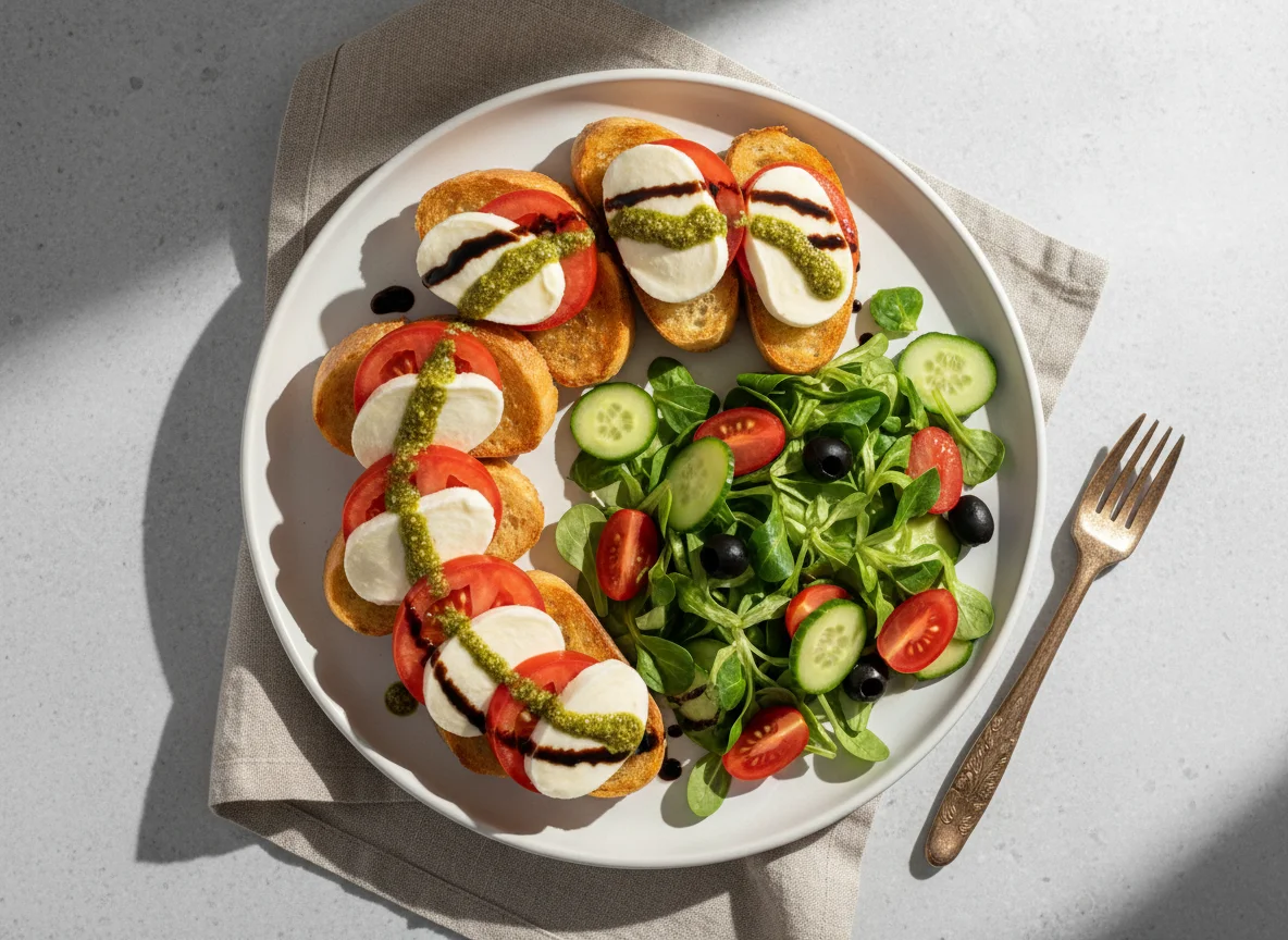 Bruschetta Caprese mit Salat photo