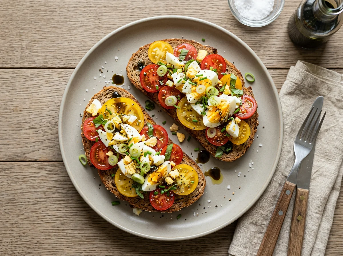 Bruschetta mit Ei und Tomaten photo