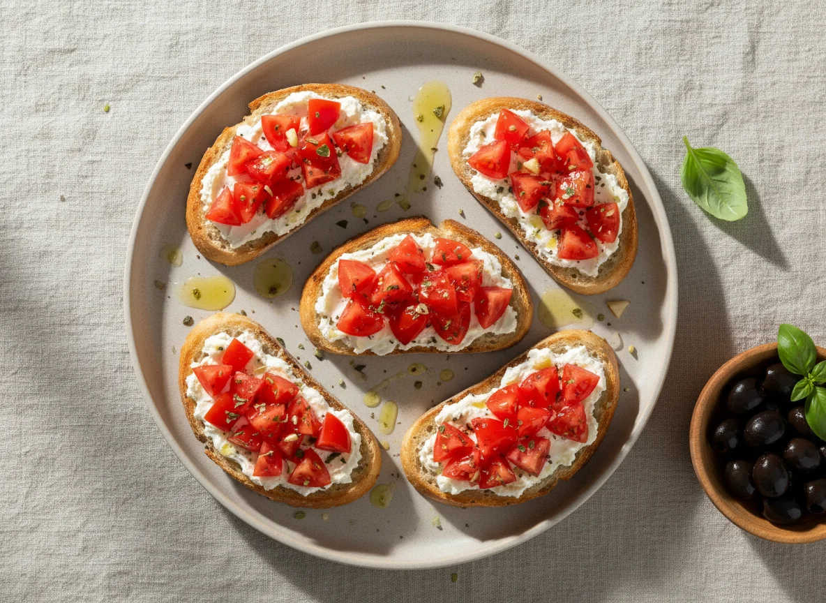 Bruschetta mit Frischkäse und Tomaten photo