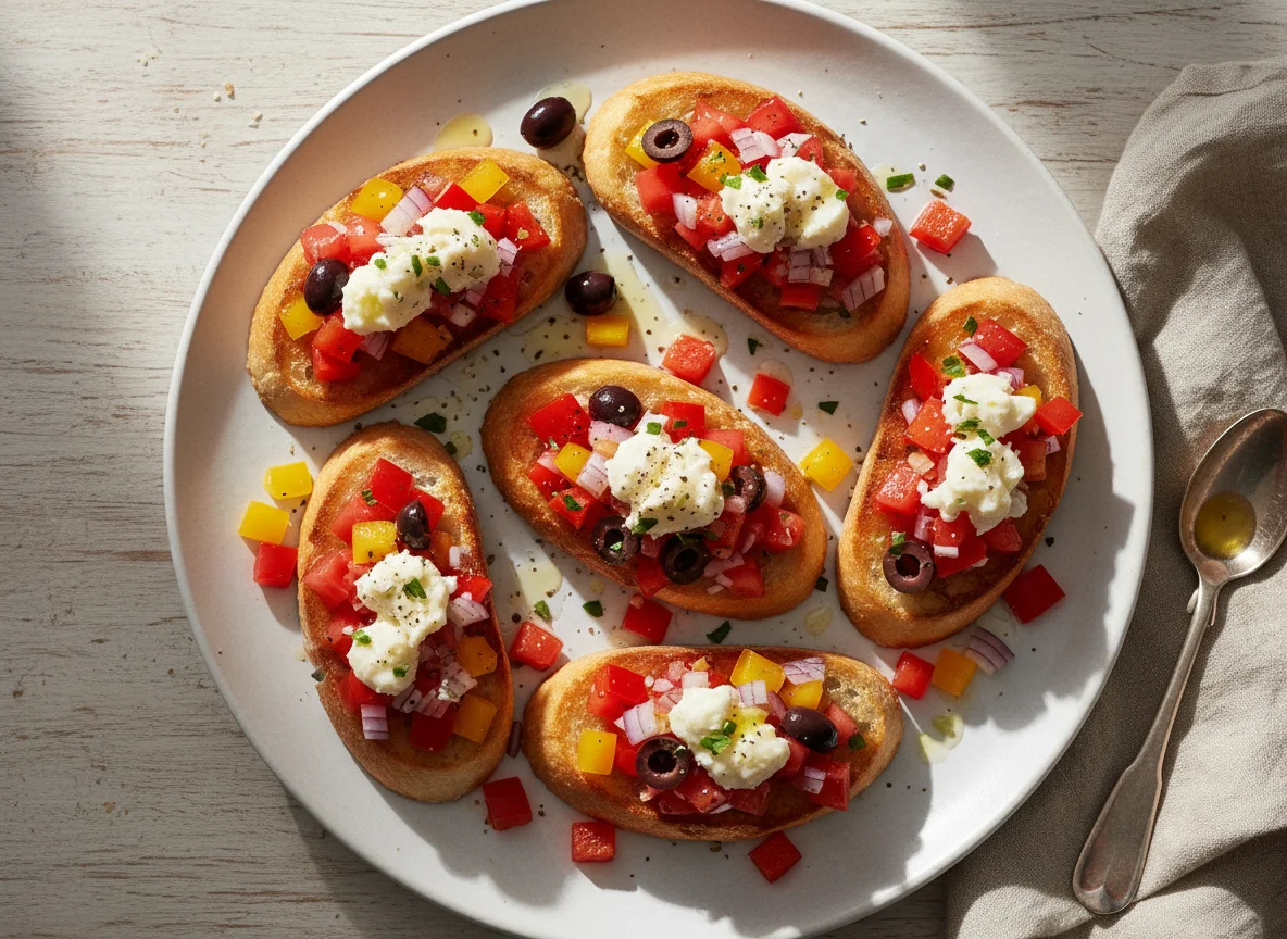 Bruschetta mit Gemüse und Käse photo