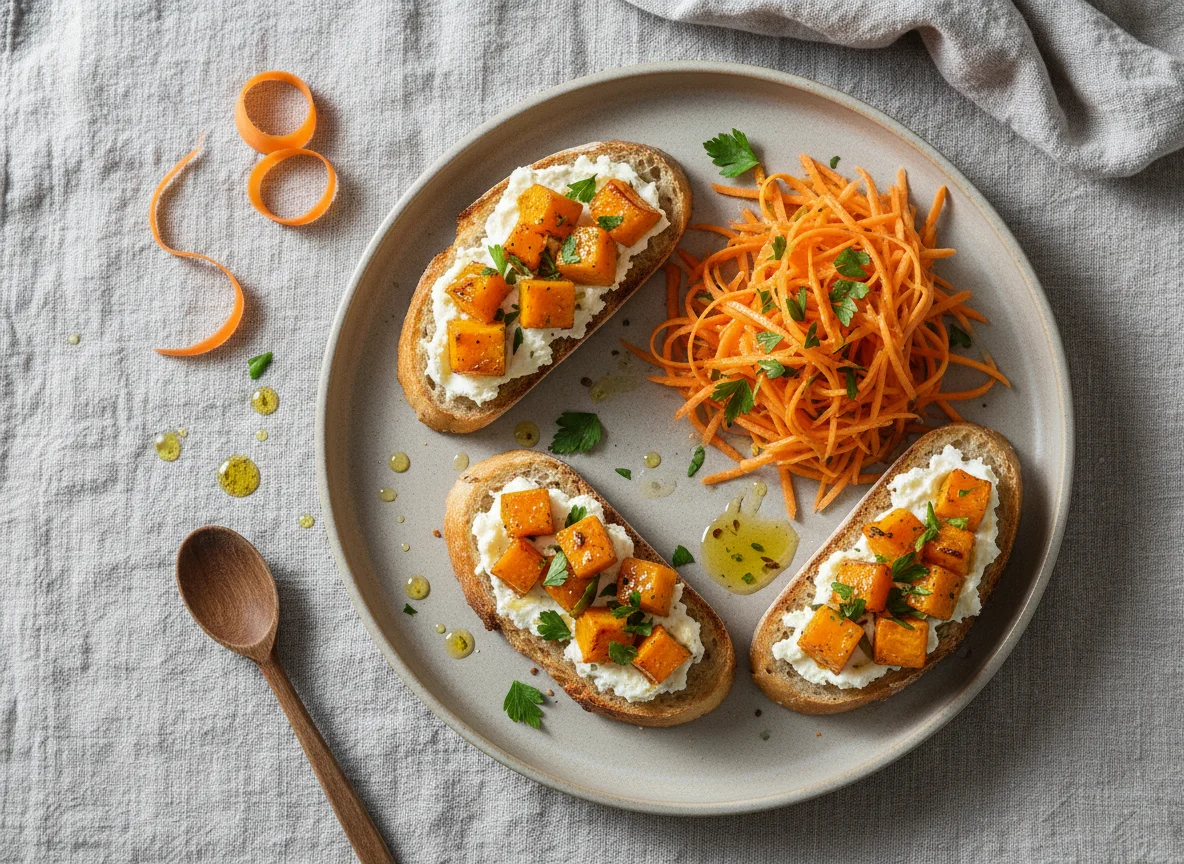 Bruschetta mit Kürbis und Karottensalat photo