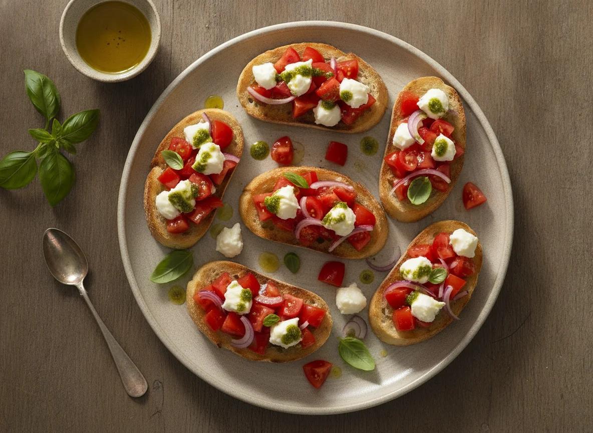 Bruschetta mit Mozzarella und Tomaten photo