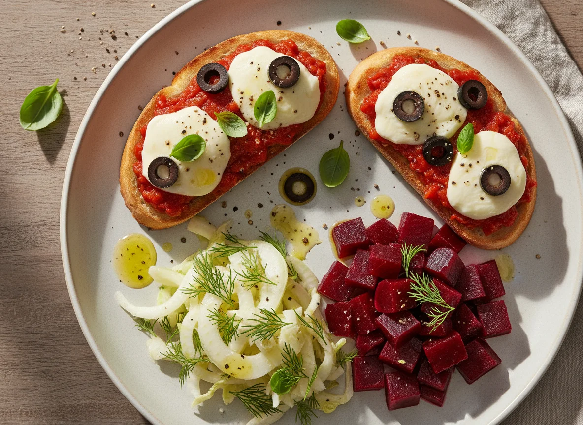 Bruschetta mit Roter Bete und Fenchelsalat photo