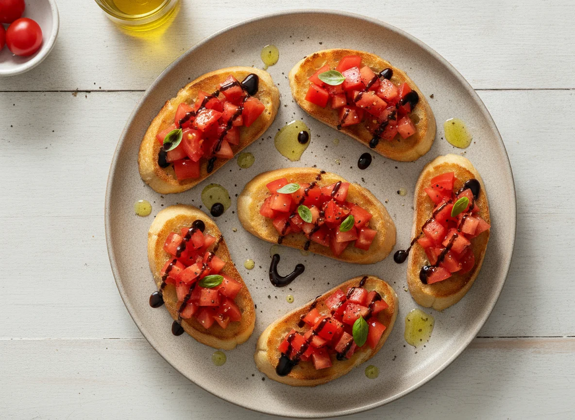 Bruschetta mit Tomaten und Balsamico-Creme photo