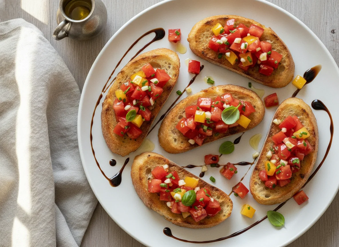 Bruschetta mit Tomaten und Balsamico-Glace photo