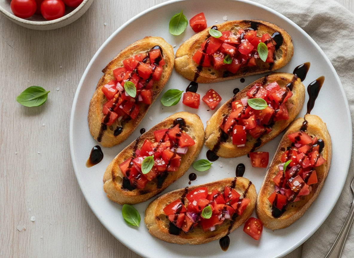 Bruschetta mit Tomaten und Balsamico-Glasur photo
