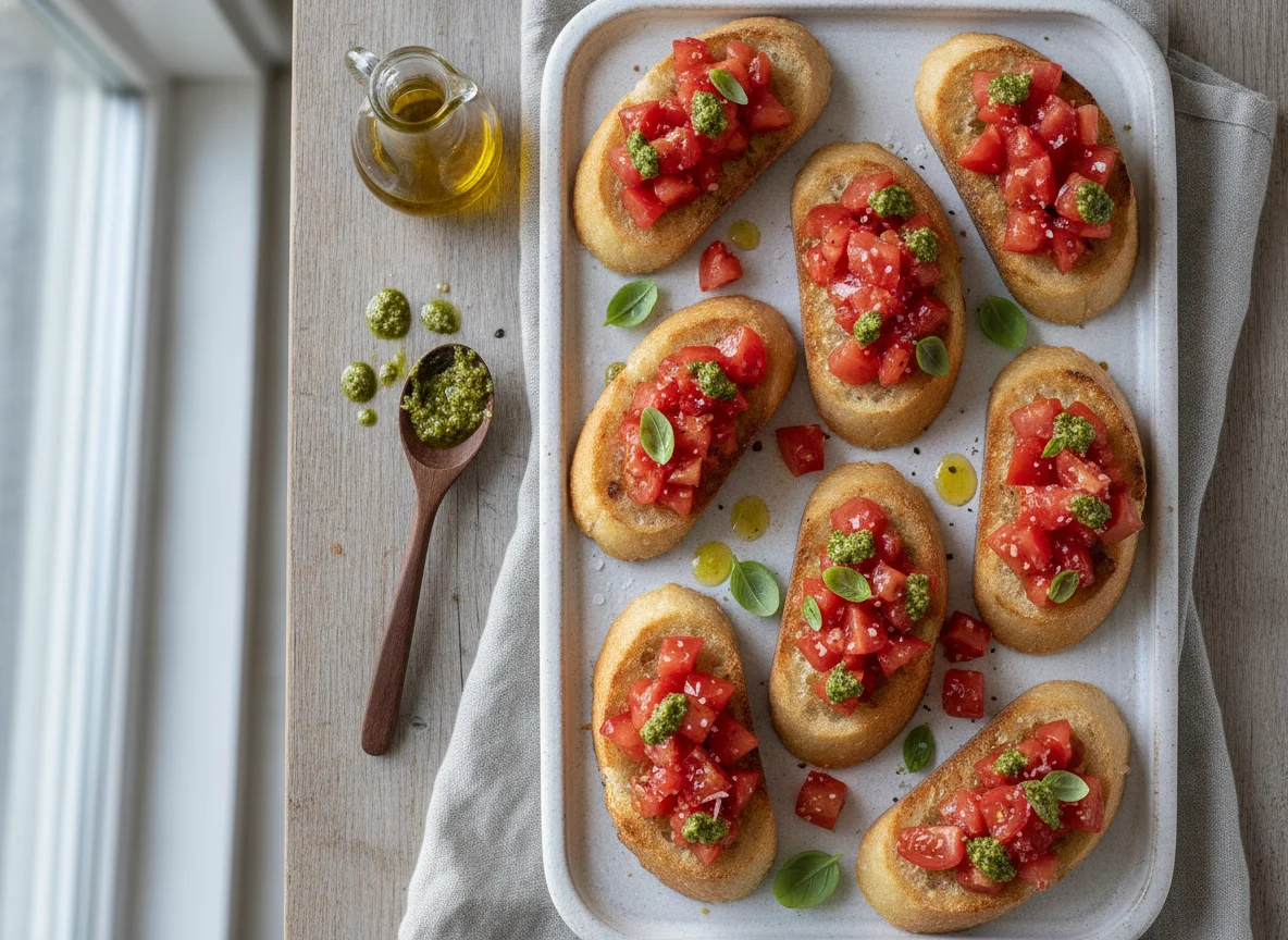 Bruschetta mit Tomaten und Pesto photo