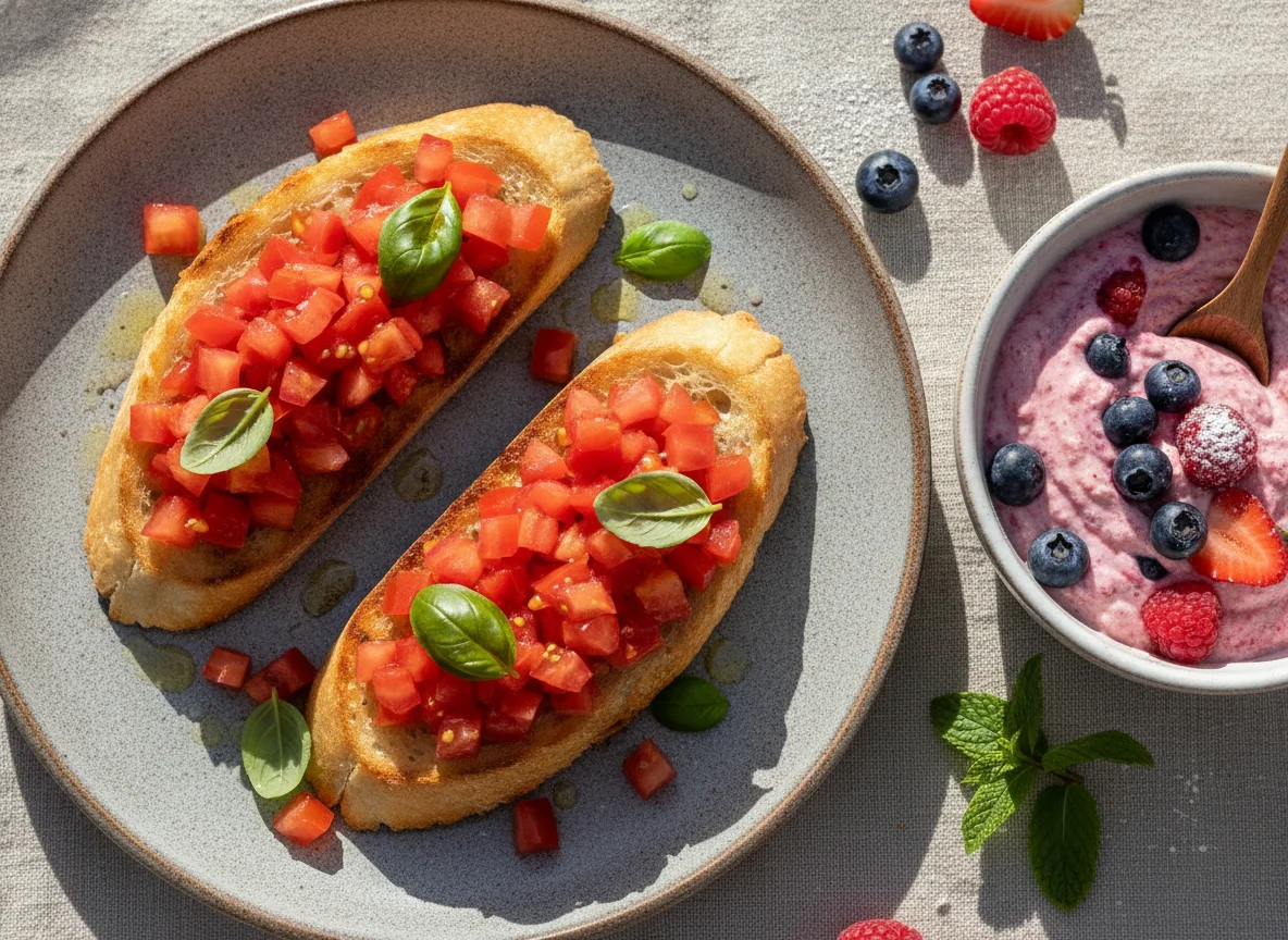 Bruschetta und Beerenquark photo