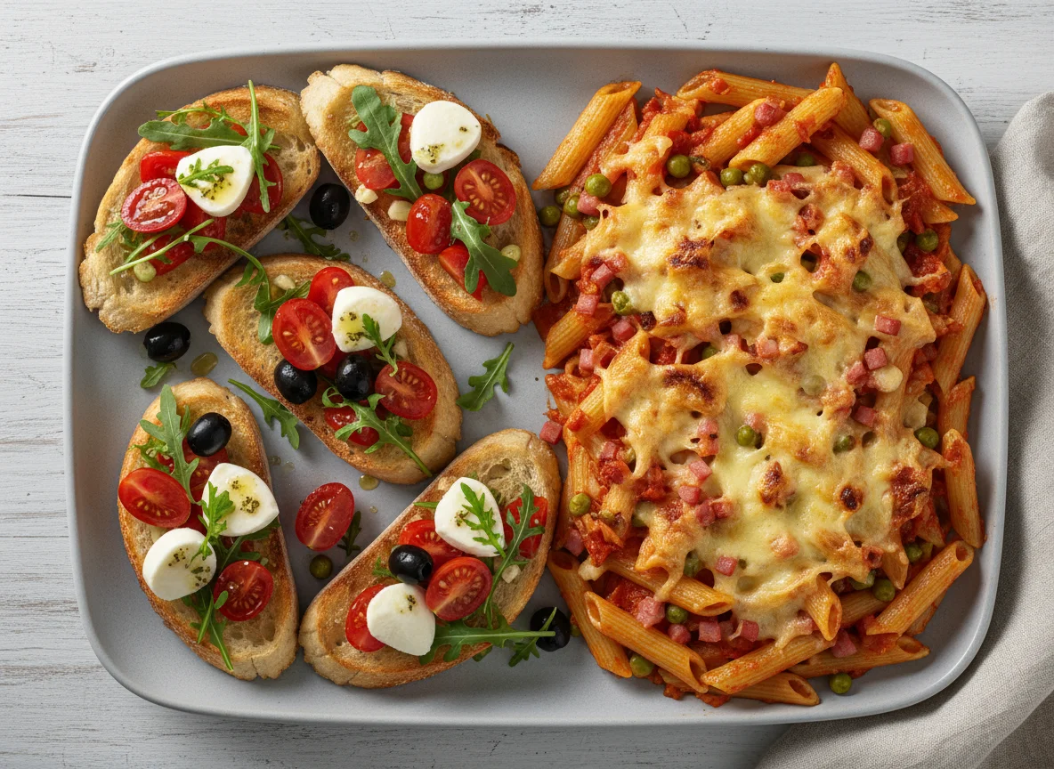 Bruschetta und Nudelauflauf photo