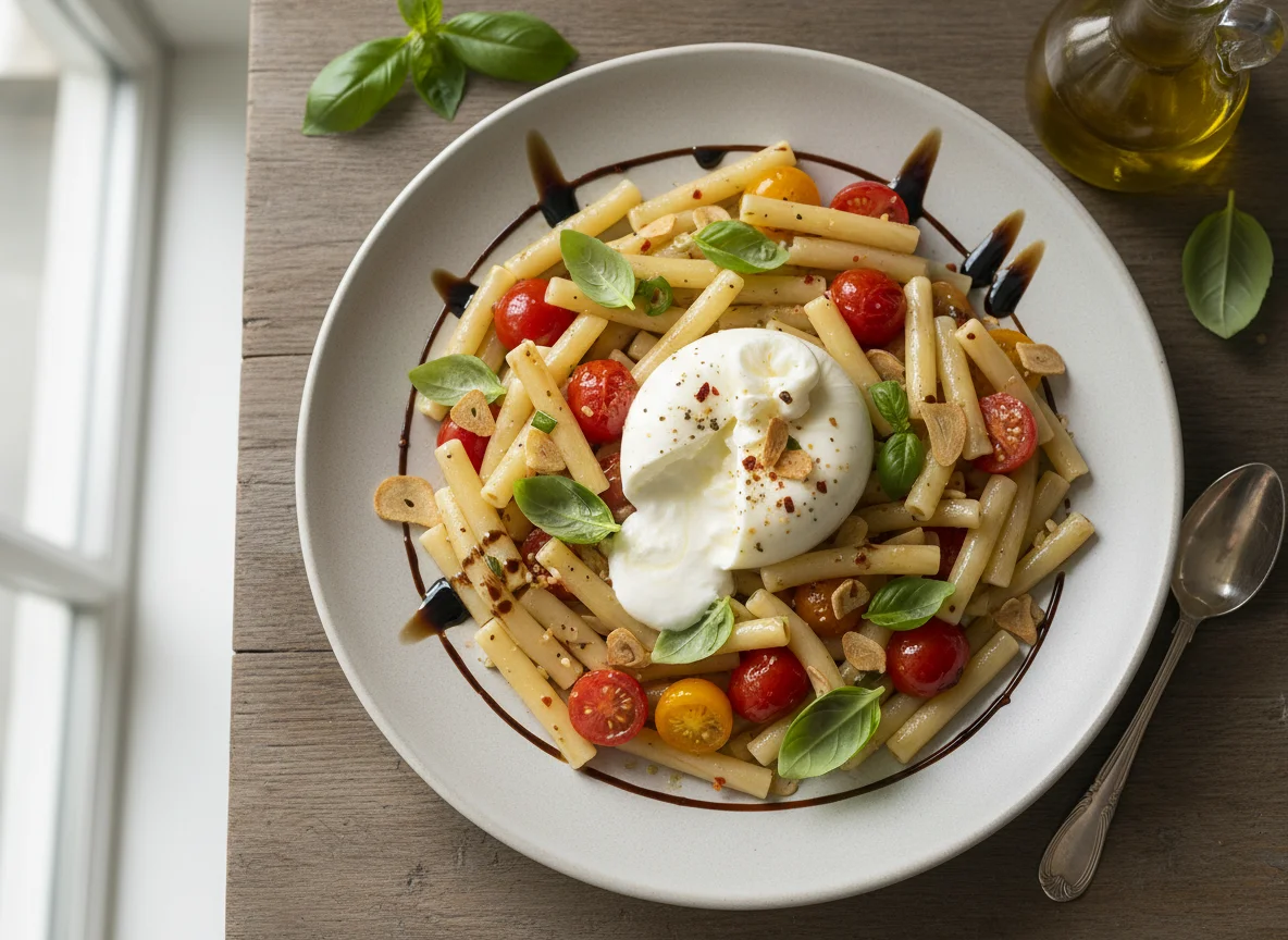 Bucatini mit Burrata und Cherrytomaten photo
