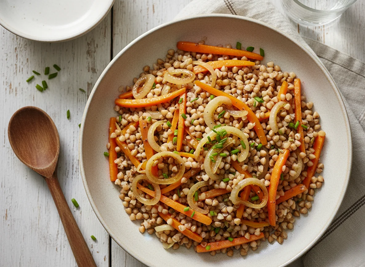 Buchweizen mit Karotten und Zwiebeln photo