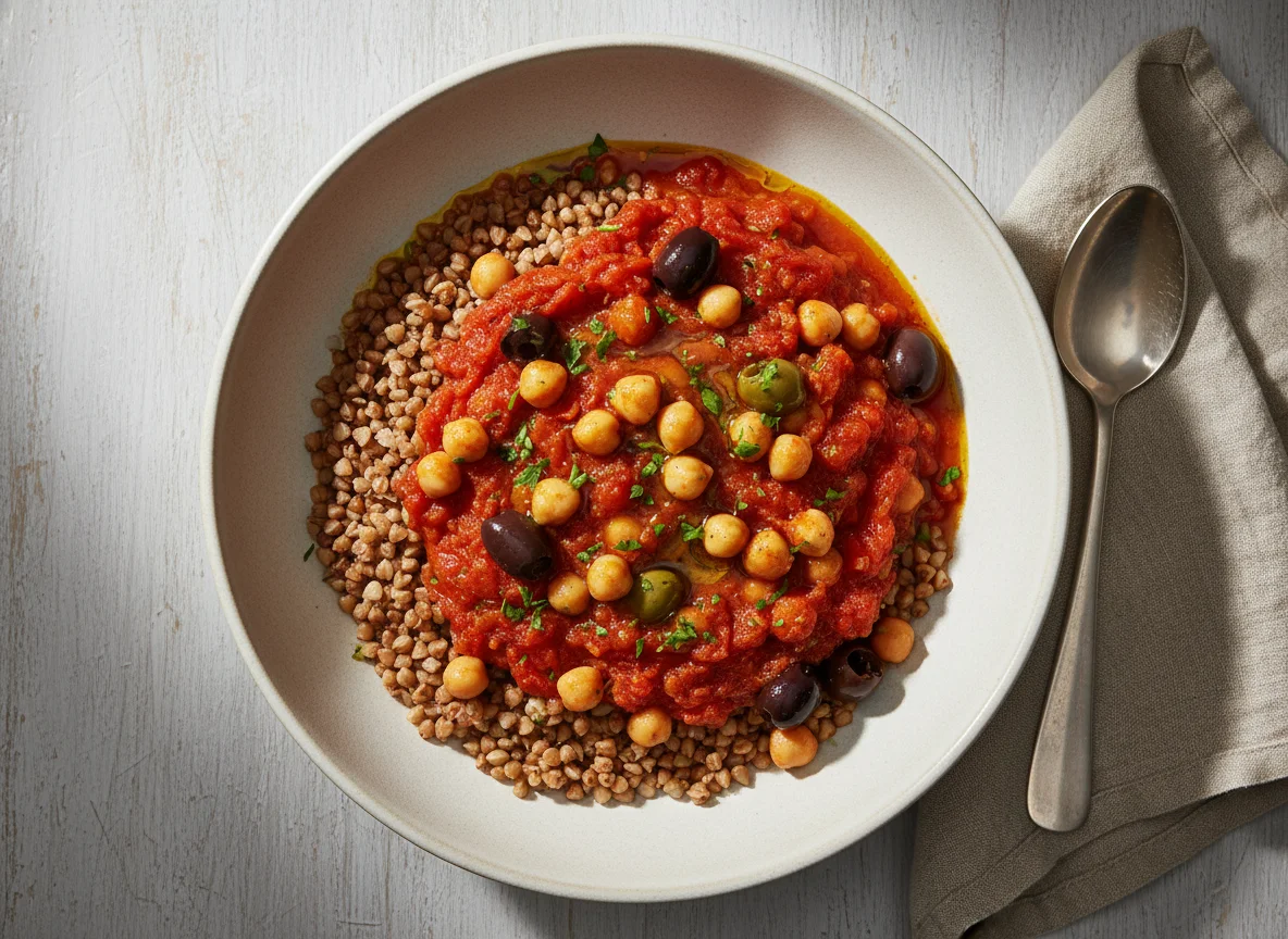 Buchweizen mit Kichererbsen-Tomaten-Ragout photo