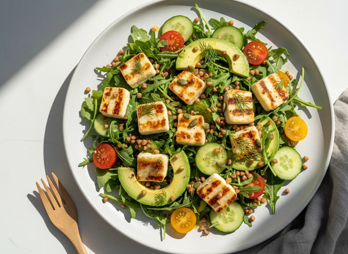 Buchweizen-Salat mit Avocado und Halloumi photo