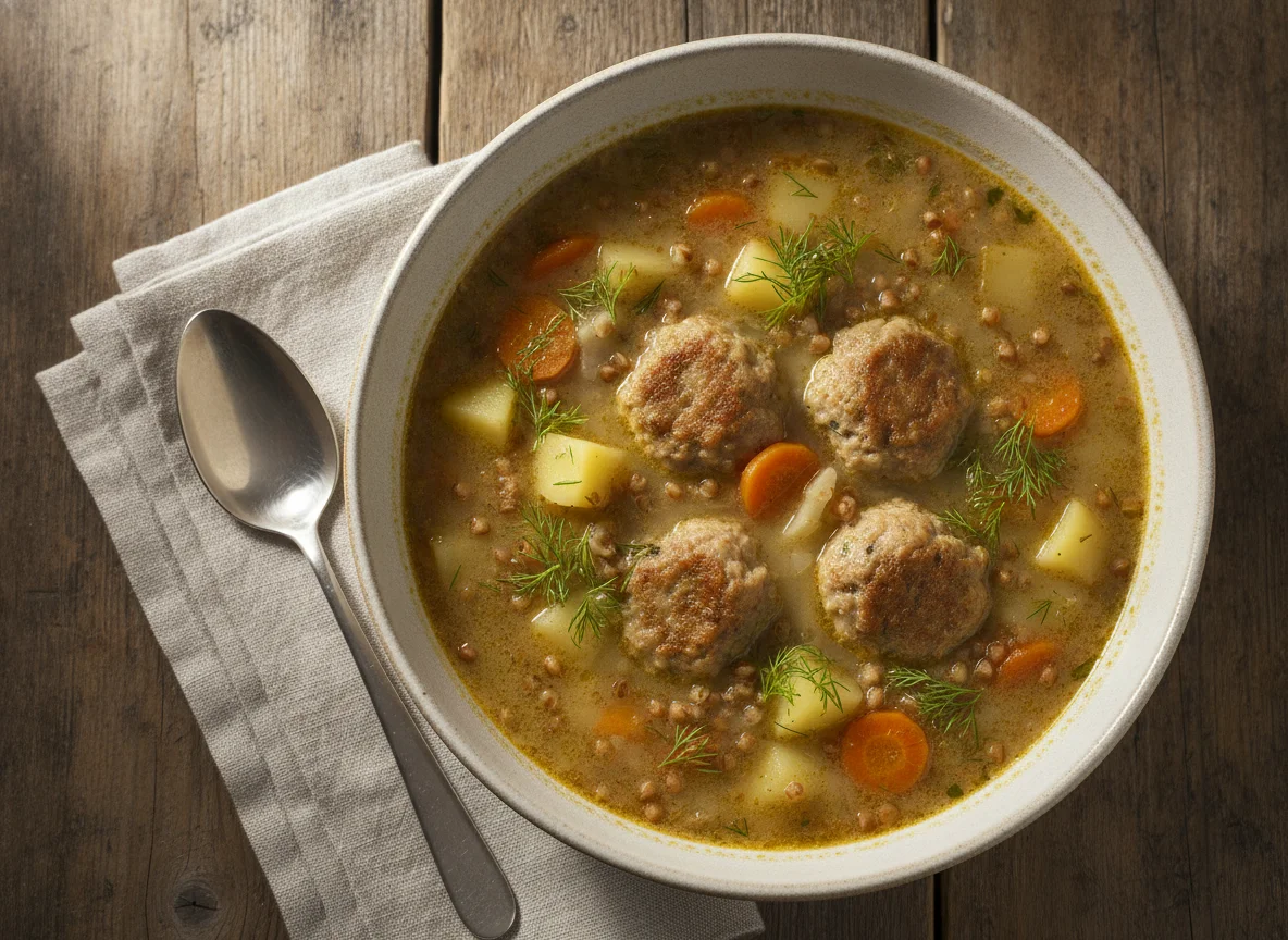 Buchweizensuppe mit Klößen und Gemüse photo