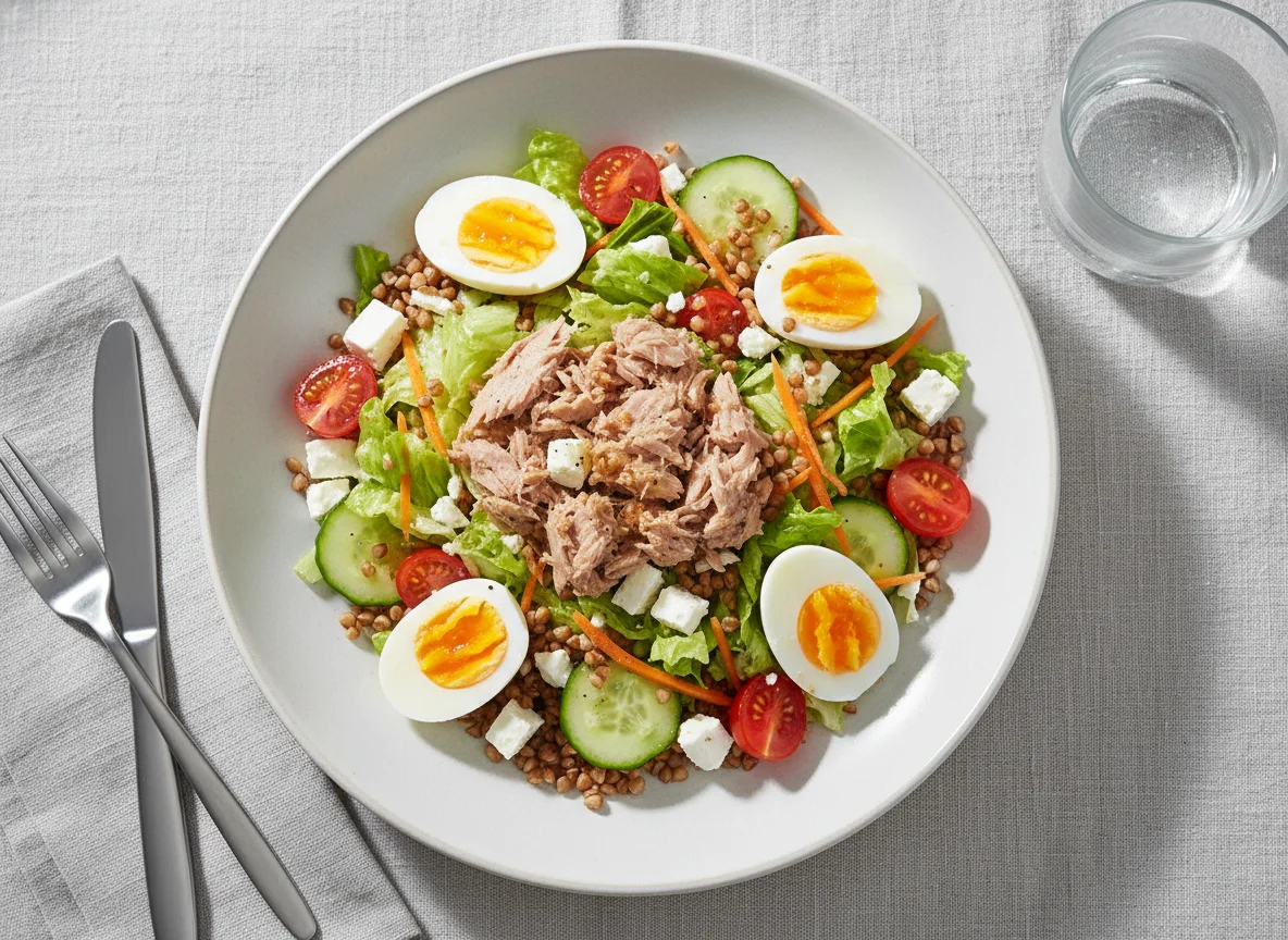 Buchweizen-Thunfisch-Salat mit Ei photo