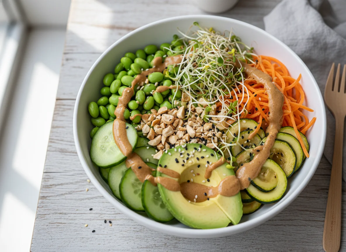 Buddha Bowl mit Erdnusssoße photo