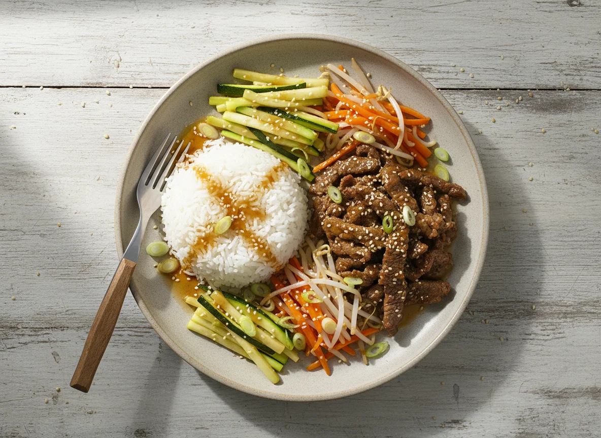 Bulgogi mit Reis und Gemüse photo