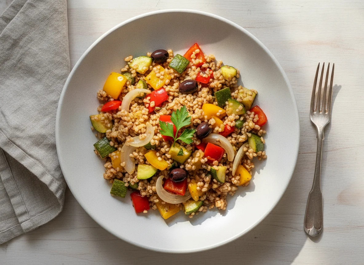 Bulgur mit gebratenem Gemüse photo