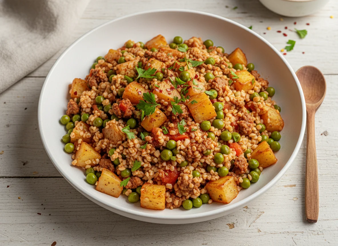 Bulgur mit Kartoffeln und Erbsen photo