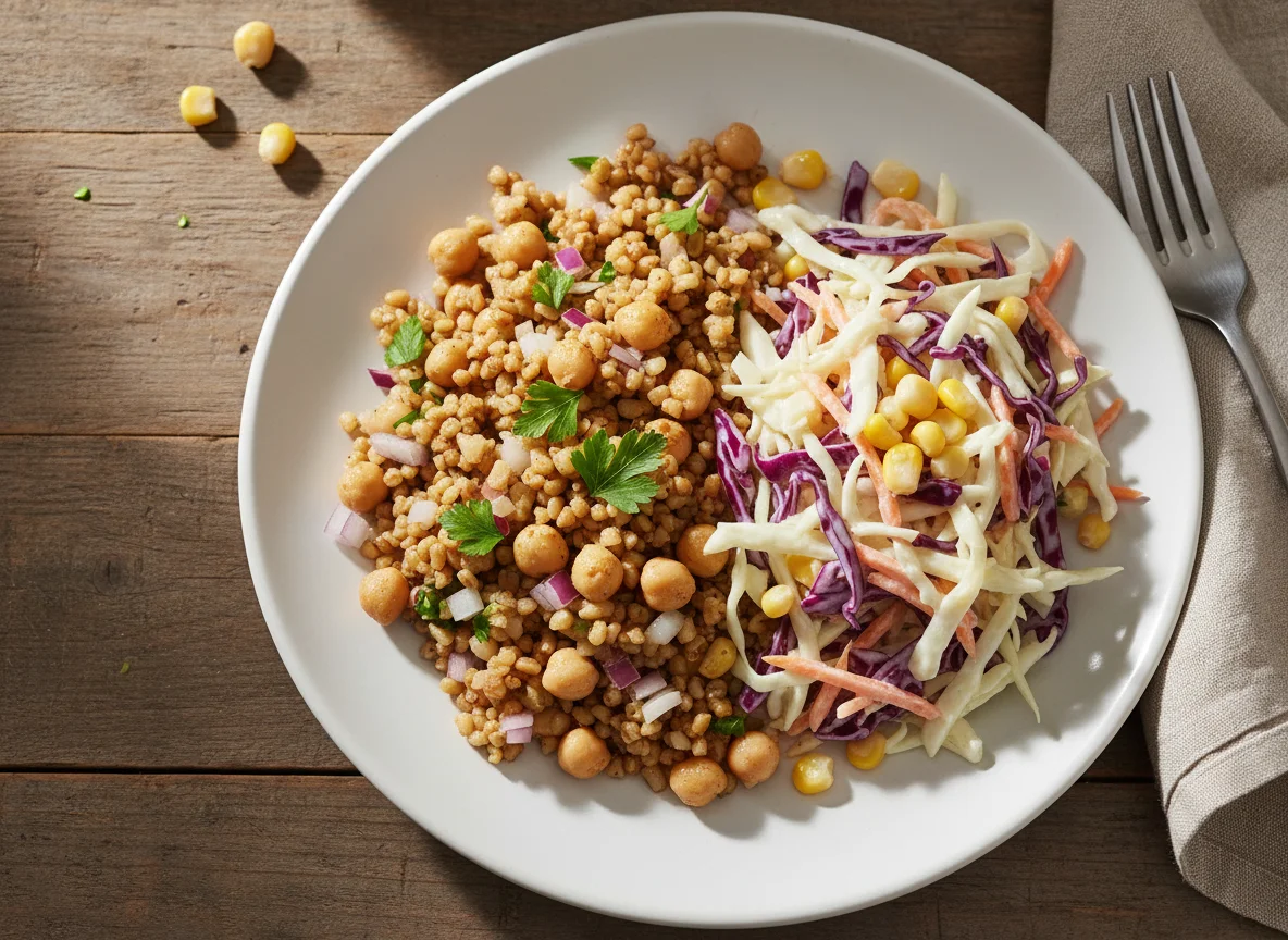 Bulgur mit Kichererbsen und Krautsalat photo