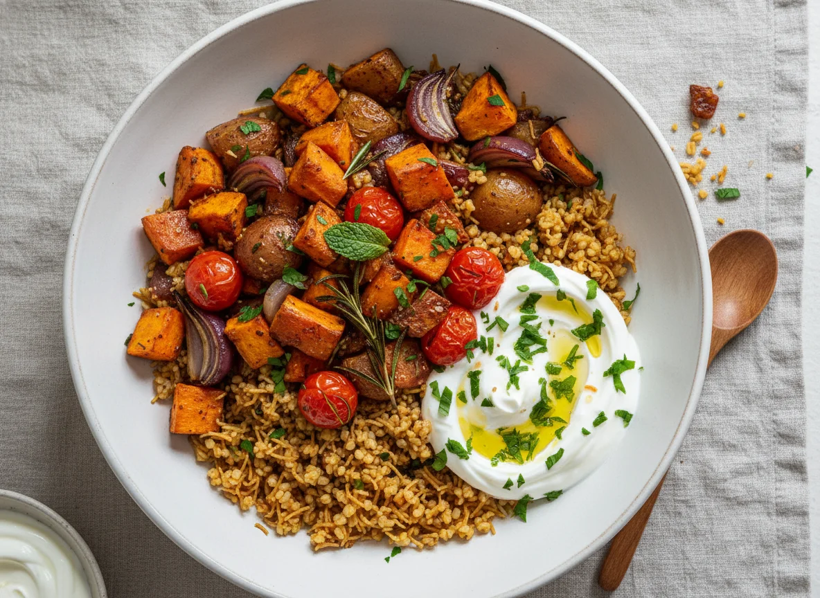 Bulgur mit Ofengemüse und Joghurt photo