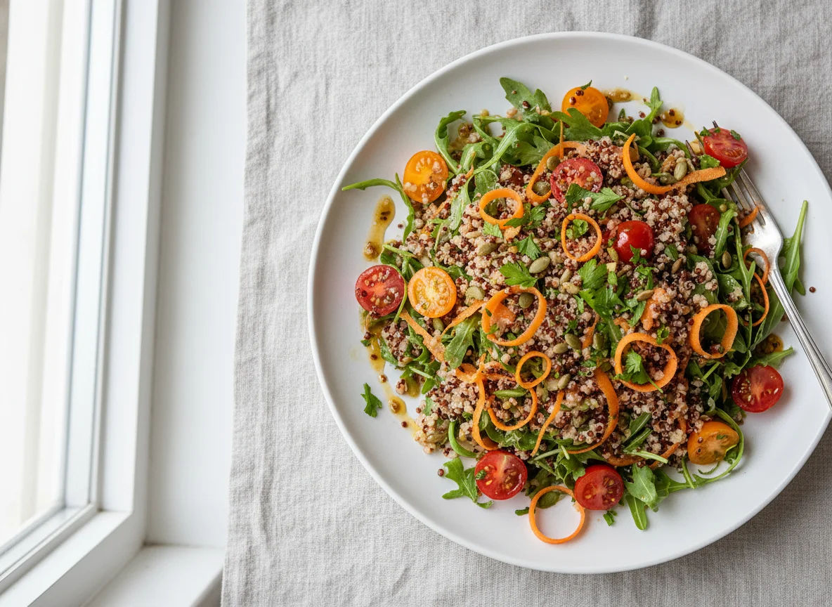 Bulgur-Quinoa-Salat mit Tomaten und Karotten photo