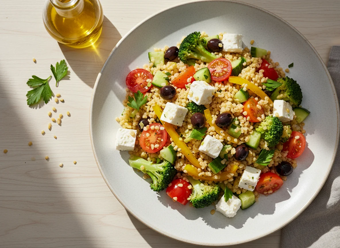 Bulgur-Salat mit Gemüse und Feta photo