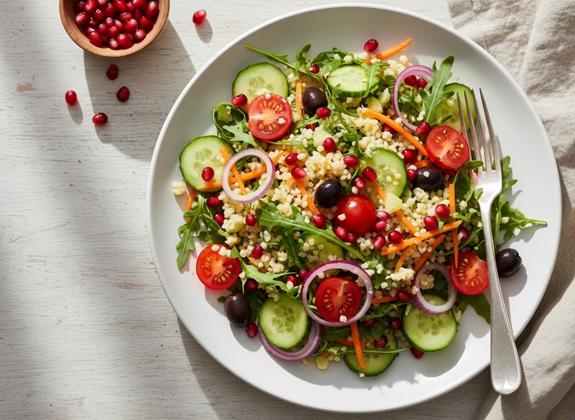 Bulgursalat mit Granatapfel und Rucola photo