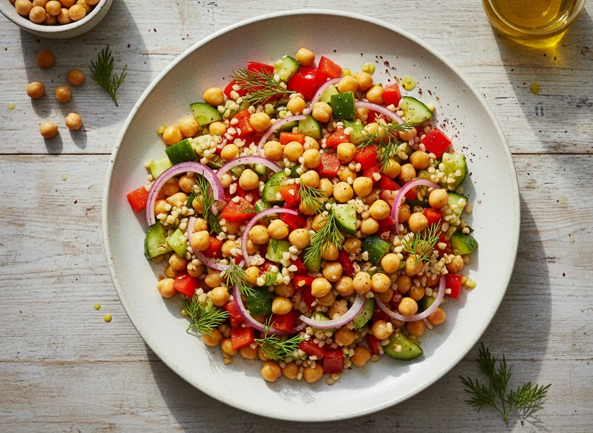 Bulgursalat mit Kichererbsen und Gemüse photo
