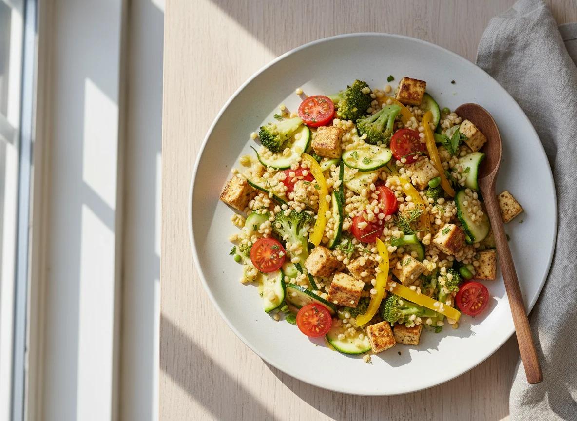 Bulgur-Salat mit Tofu und Gemüse photo