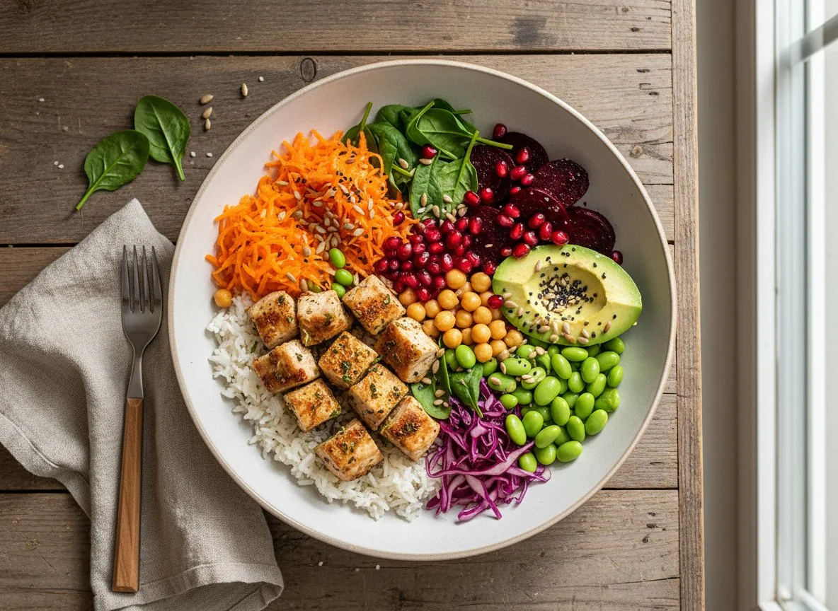 Bunte Bowl mit Hähnchen und Gemüse photo
