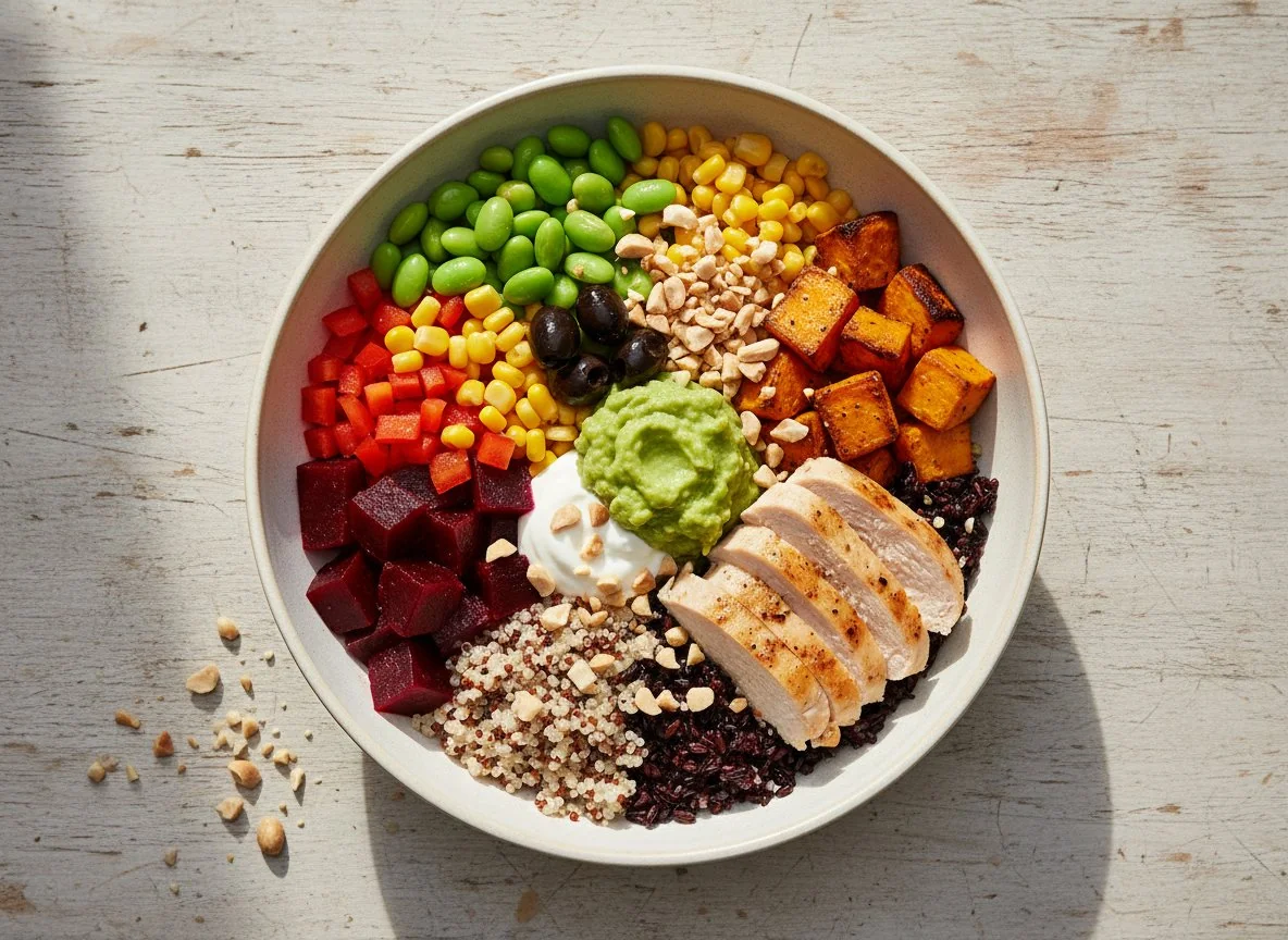Bunte Bowl mit Hähnchen und Quinoa photo