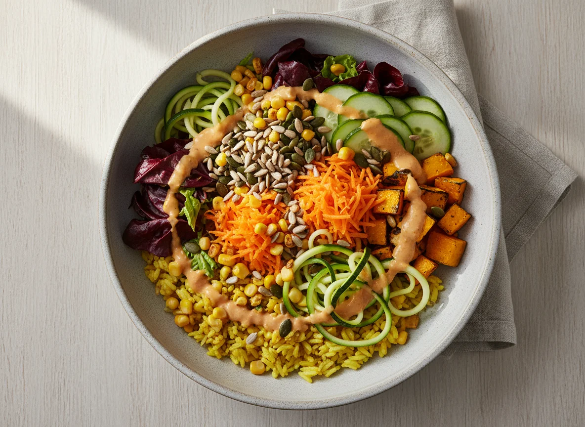 Bunte Bowl mit Kürbis und Reis photo