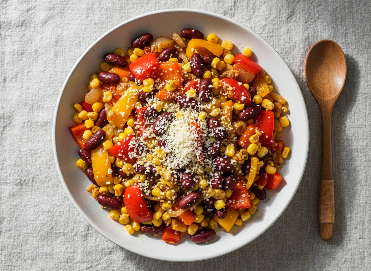 Bunte Paprika mit Couscous und Bohnen photo