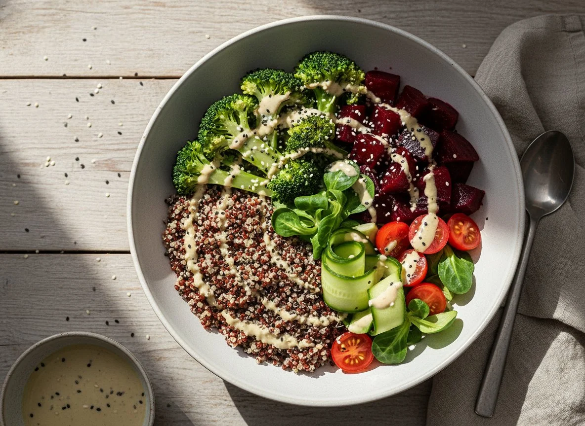 Bunte Quinoa-Bowl mit Gemüse und Bohnen photo
