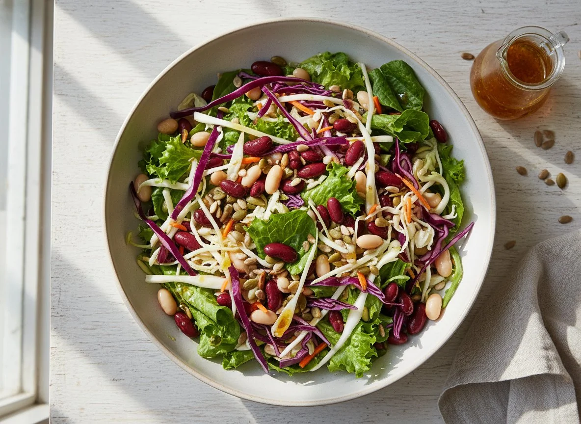 Bunte Salat Bowl mit Hülsenfrüchten und Kernen photo