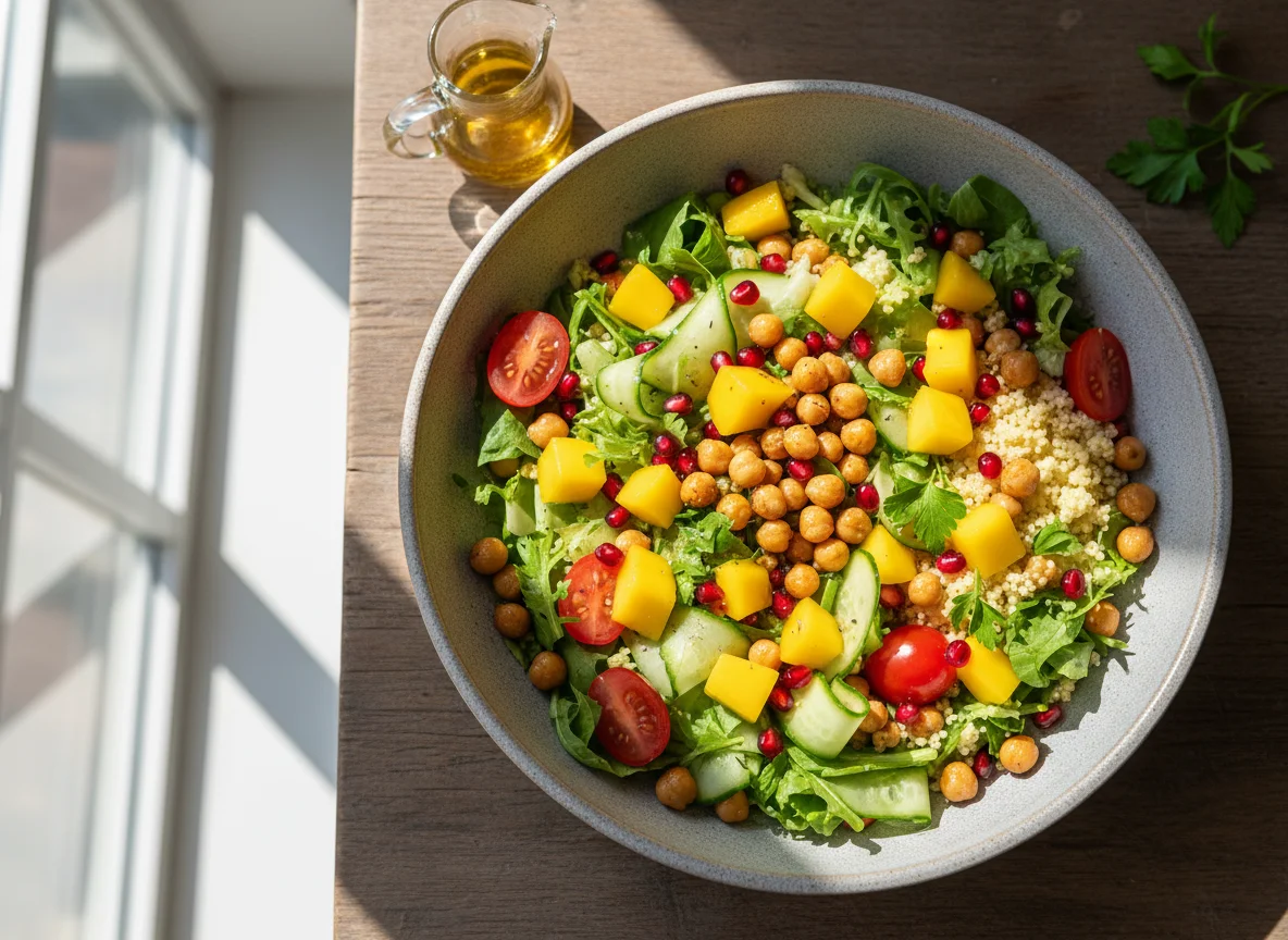 Bunte Salat Bowl mit Kichererbsen und Couscous photo