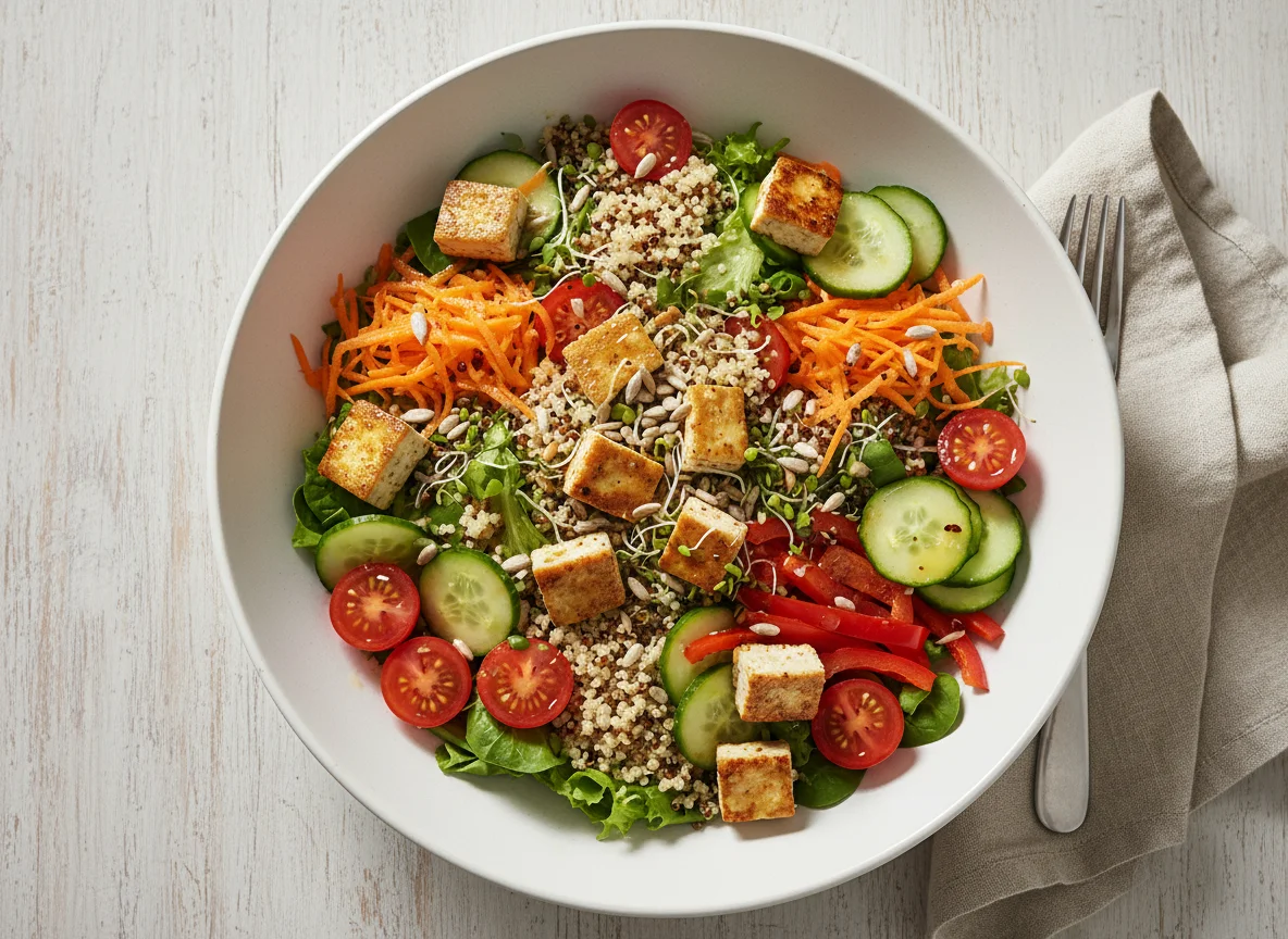 Bunte Salatbowl mit Tofu und Quinoa photo