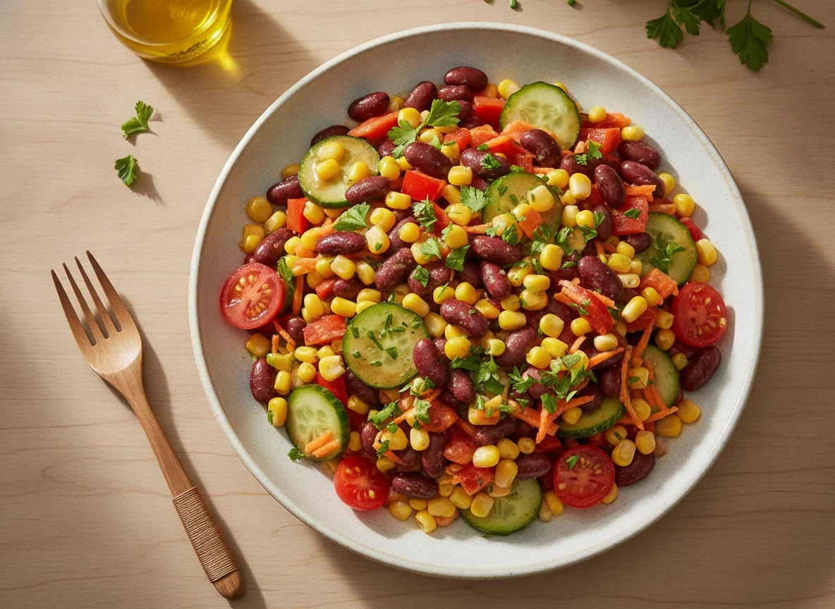 Bunter Bohnensalat mit Mais und Paprika photo